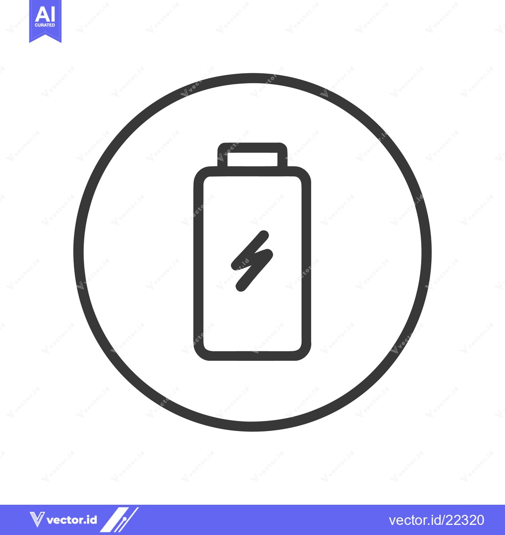 Premium Vector dari Minimalist Battery Icon with Lightning Bolt in Circle, Dark Gray