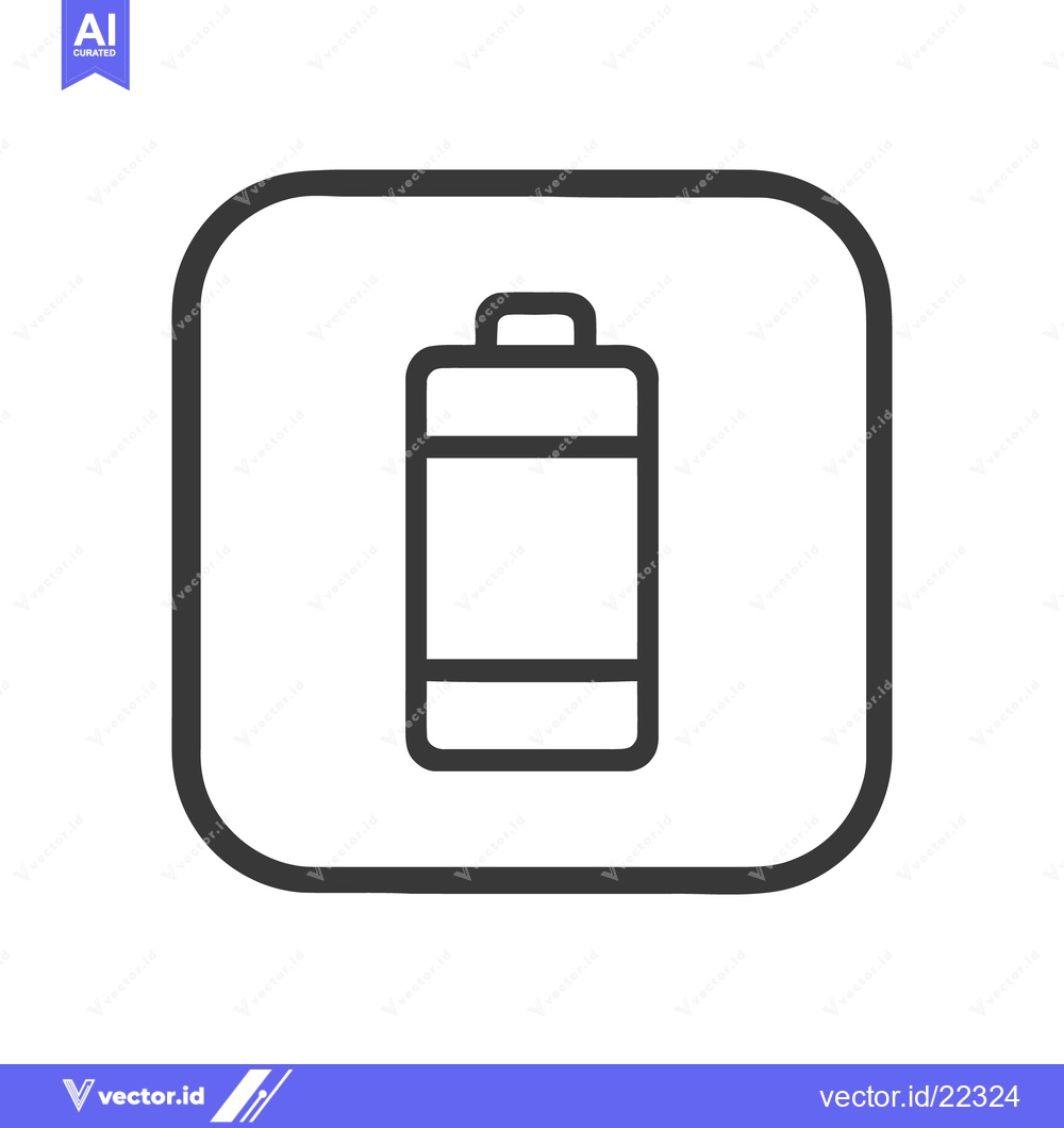 Premium Vector dari Minimalist Battery Icon in Rounded Square Frame, Dark Gray Outline on