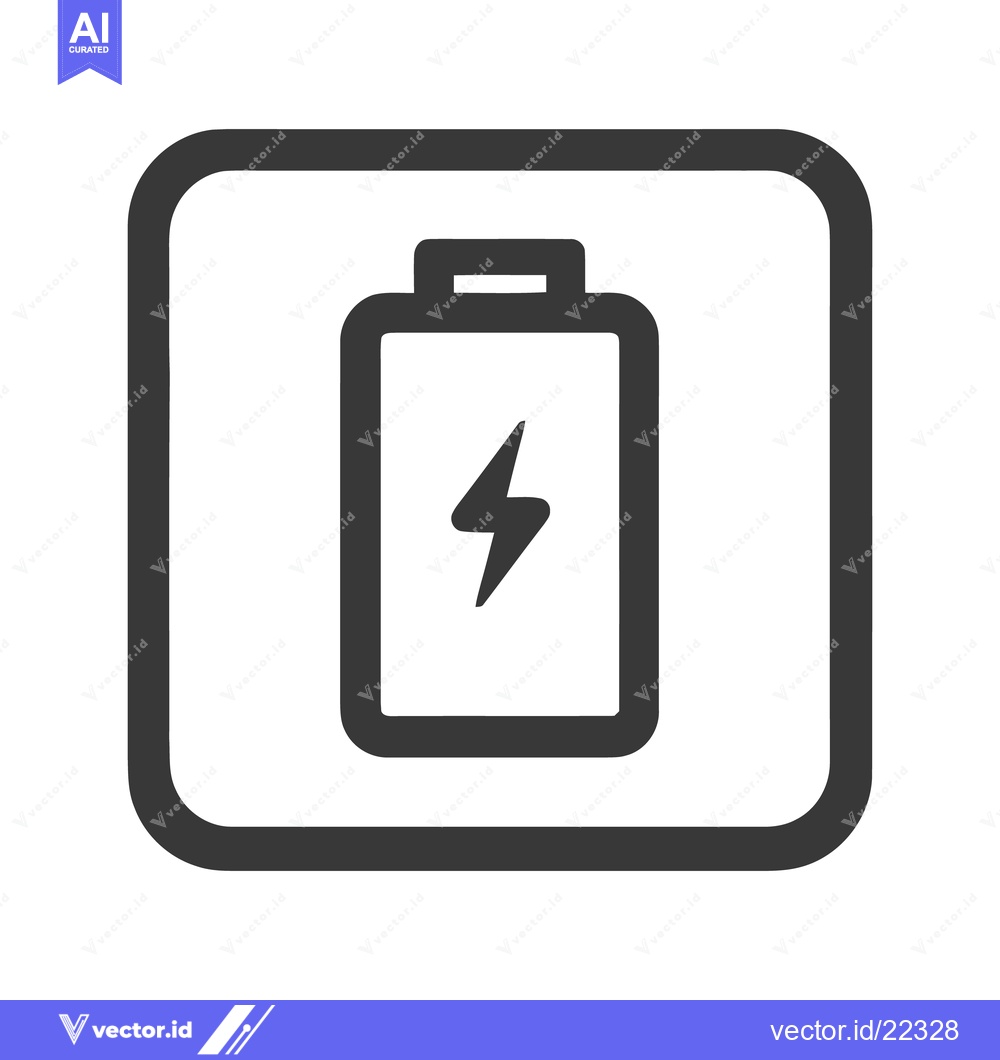 Premium Vector of Battery Icon with Lightning Bolt in Rounded Square, Dark Gray