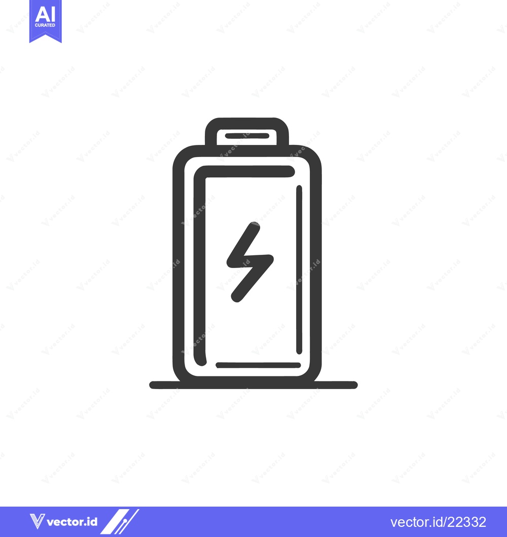 Premium Vector dari Minimalist Battery Icon with Lightning Bolt, Black Outline on White