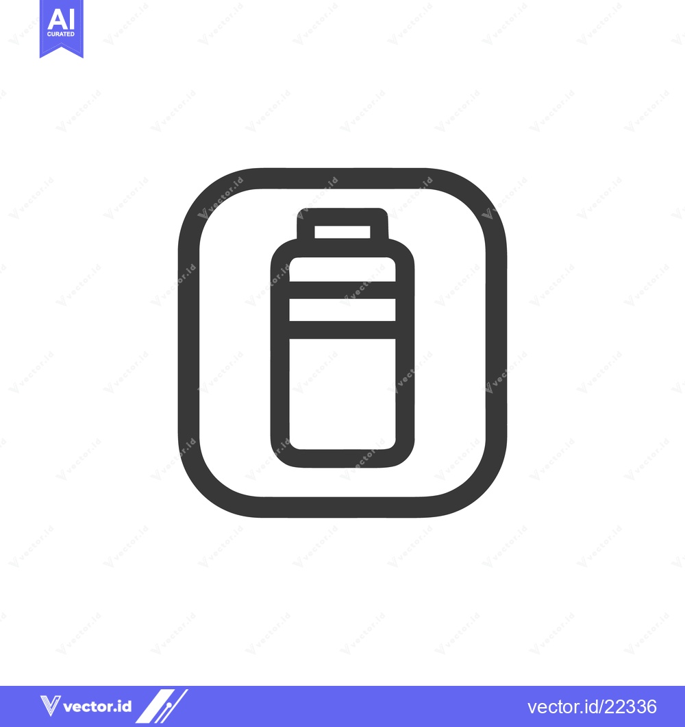 Premium Vector of Minimalist Battery Icon in Rounded Square Frame, Black Outline on Whit