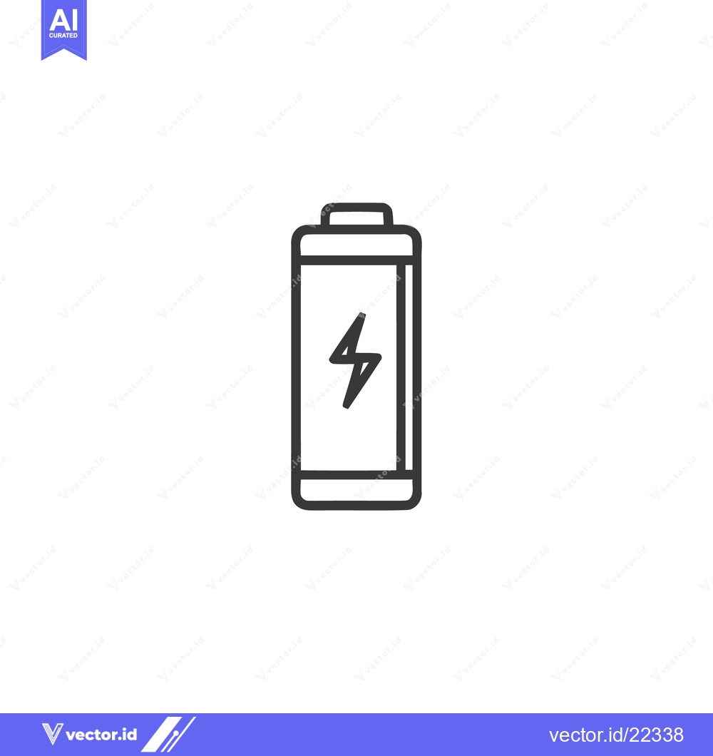 Premium Vector of Battery Icon with Lightning Bolt Symbol, Minimalist Design on White