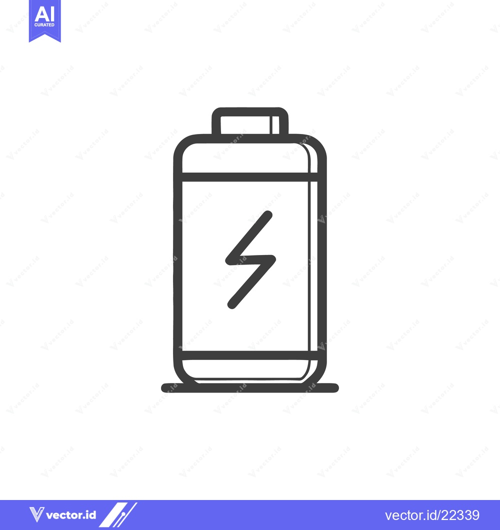 Premium Vector of Minimalist Battery Icon with Lightning Bolt Symbol, Clean Line Art Des