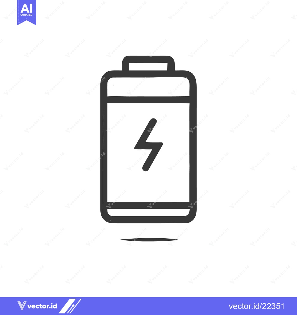 Premium Vector dari Battery Icon with Lightning Bolt, Hand-Drawn Style on White Background
