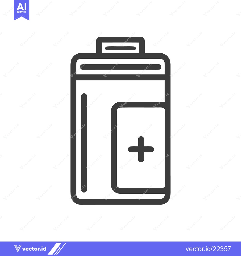 Premium Vector of Minimalist Battery Icon with Positive Charge Symbol on White Backgroun