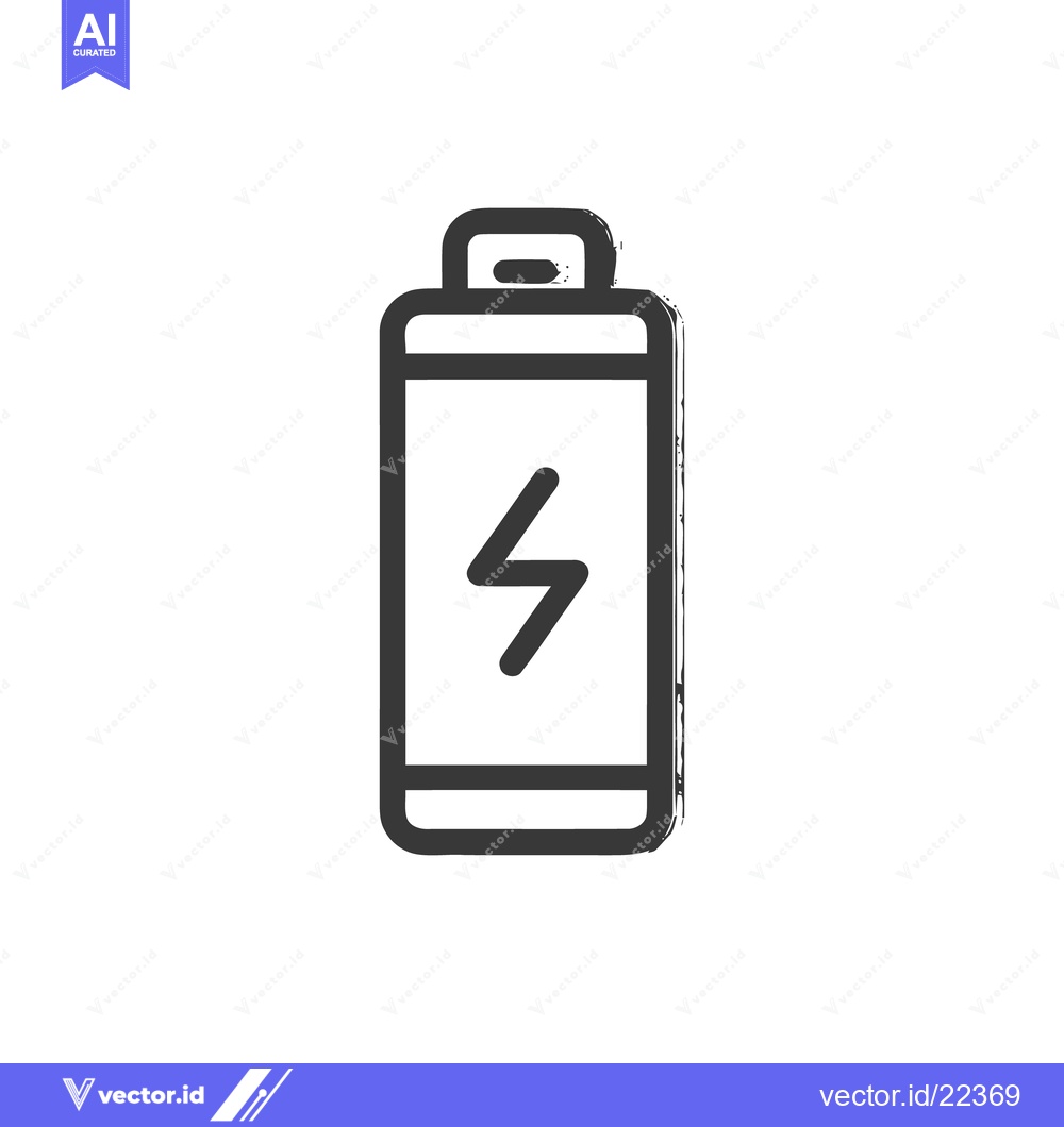 Premium Vector dari Battery Icon with Lightning Bolt, Grunge Style, Isolated on White Back