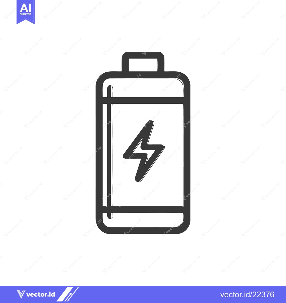 Premium Vector of Stylized Battery Icon with Lightning Bolt, Grunge Texture, Energy Conc