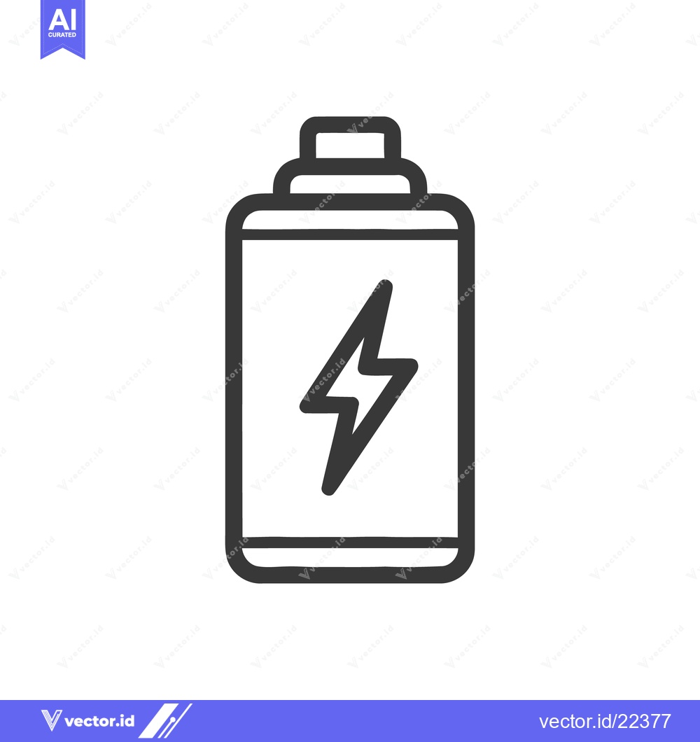 Premium Vector of Minimalist Battery Icon with Lightning Bolt, Dark Gray Outline on Whit