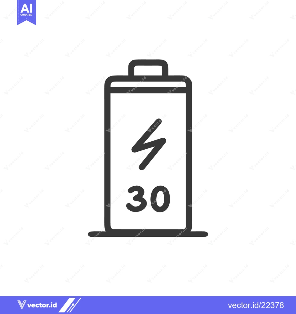 Premium Vector of Minimalist Battery Icon with 30 Percent Charge, Black Outline on White