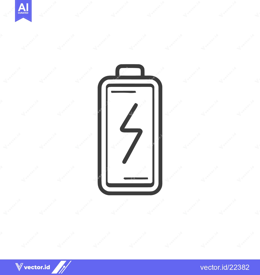 Premium Vector of Minimalist Battery Icon with Lightning Bolt, Black Outline on White