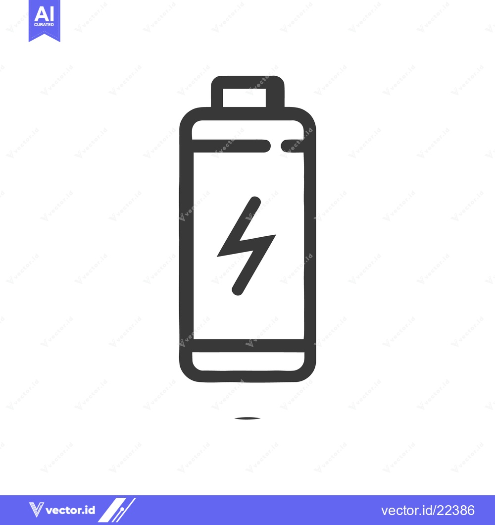 Premium Vector dari Minimalist Battery Icon with Lightning Bolt, Dark Gray on White