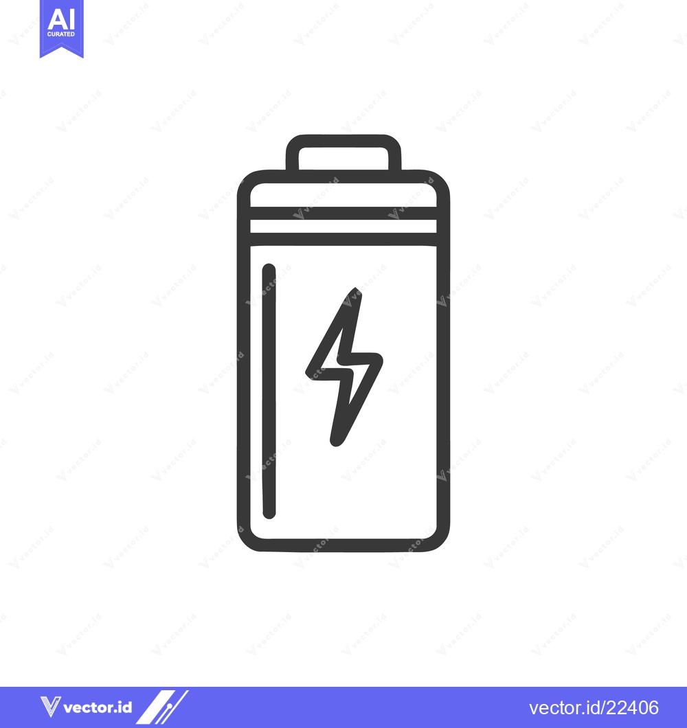 Premium Vector of Minimalist Battery Icon with Lightning Bolt Symbol, Black Outline