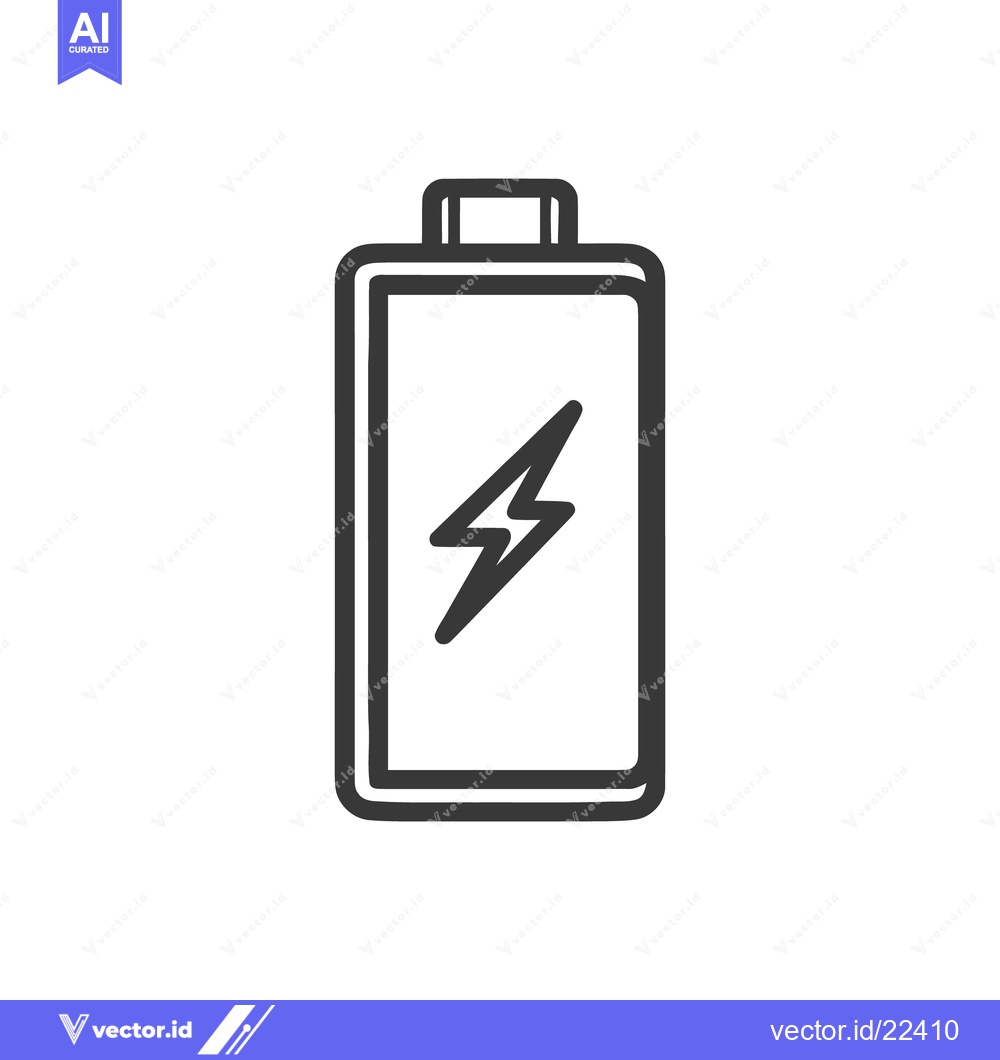 Premium Vector of Minimalist Battery Icon with Lightning Bolt Symbol, Black Outline on W