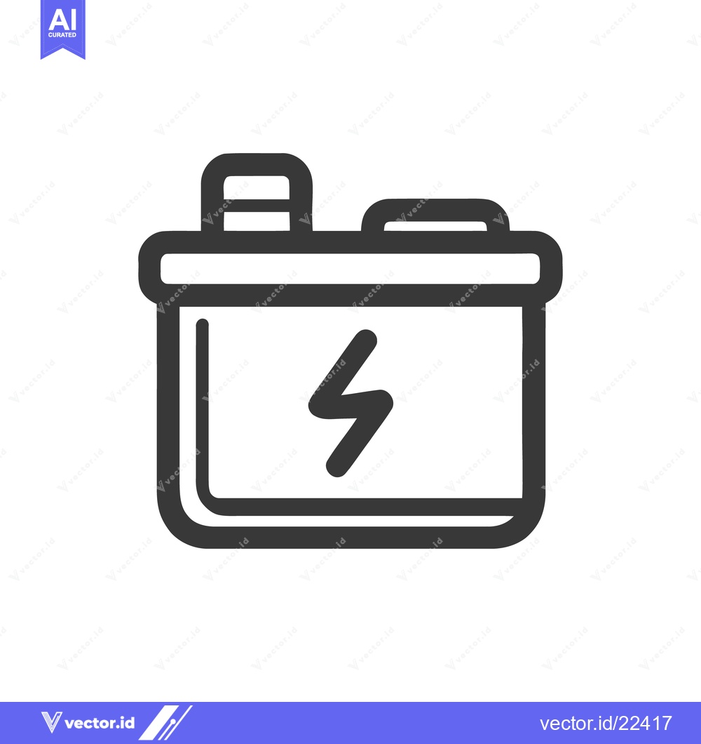 Premium Vector dari Bold Line Art: Car Battery Icon with Lightning Bolt Symbol