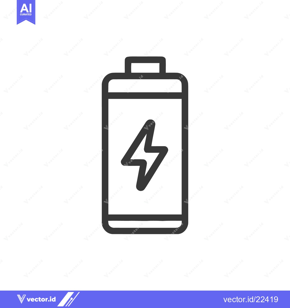 Premium Vector of Minimalist Battery Icon with Lightning Bolt Symbol on White Background