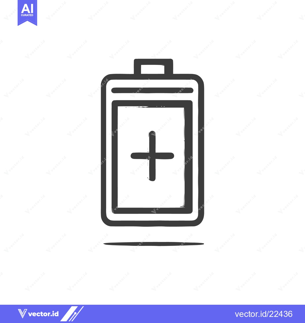 Premium Vector dari Hand-Drawn Battery Icon with Plus Sign, Energy Concept, Isolated