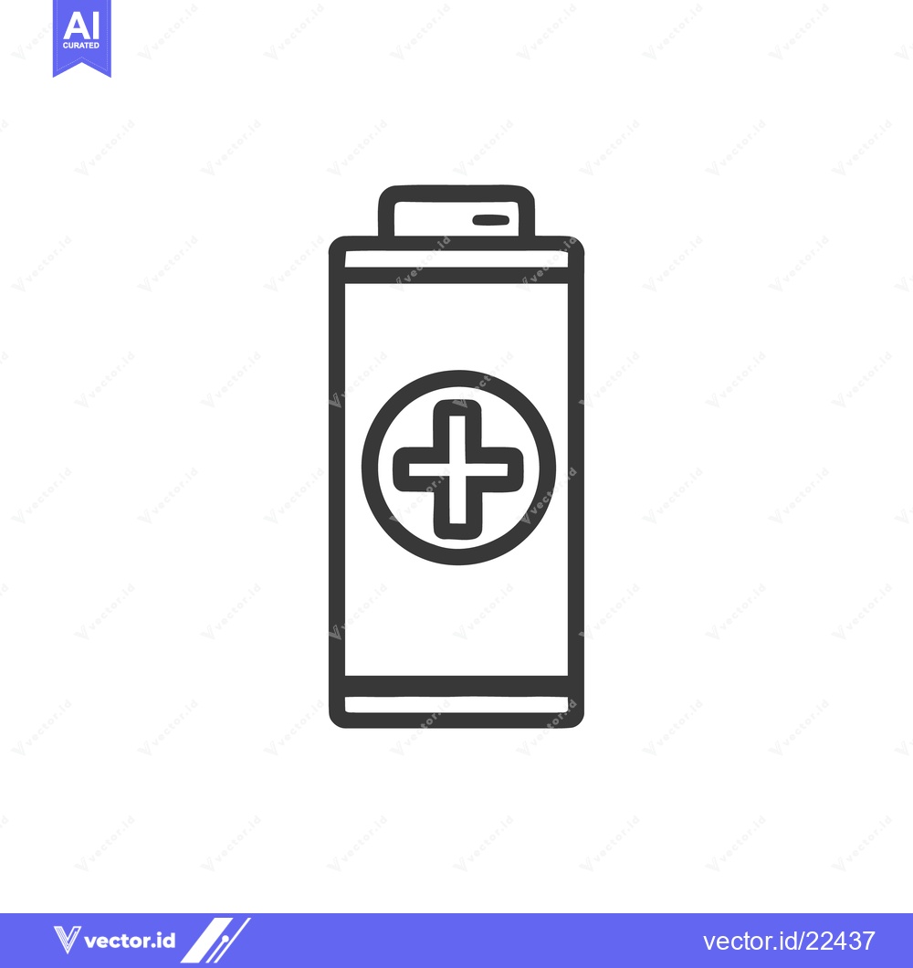 Premium Vector dari Minimalist Battery Icon with Plus Symbol, Black Outline on White