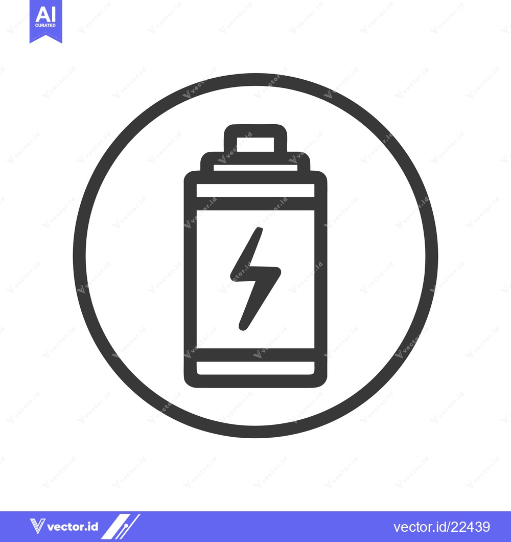 Premium Vector dari Battery Icon with Lightning Bolt in Circle, Minimalist Design