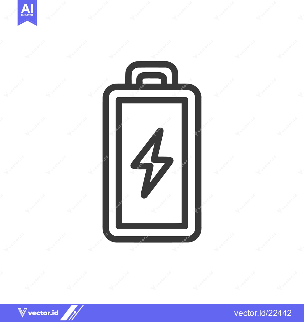 Premium Vector of Minimalist Battery Icon with Lightning Bolt Symbol, Dark Outline