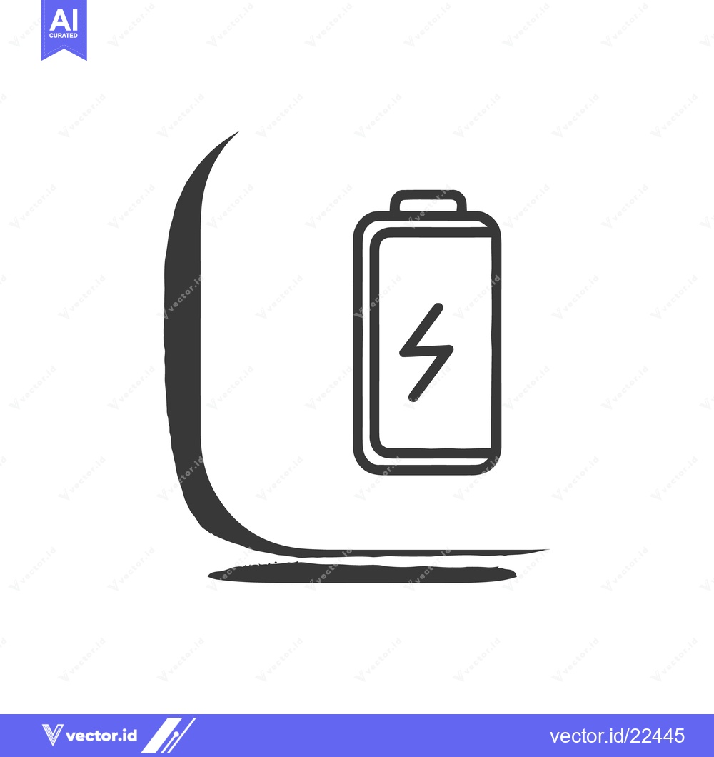 Premium Vector of Minimalist Battery Icon with Energy Bolt and Brushstroke Style Base