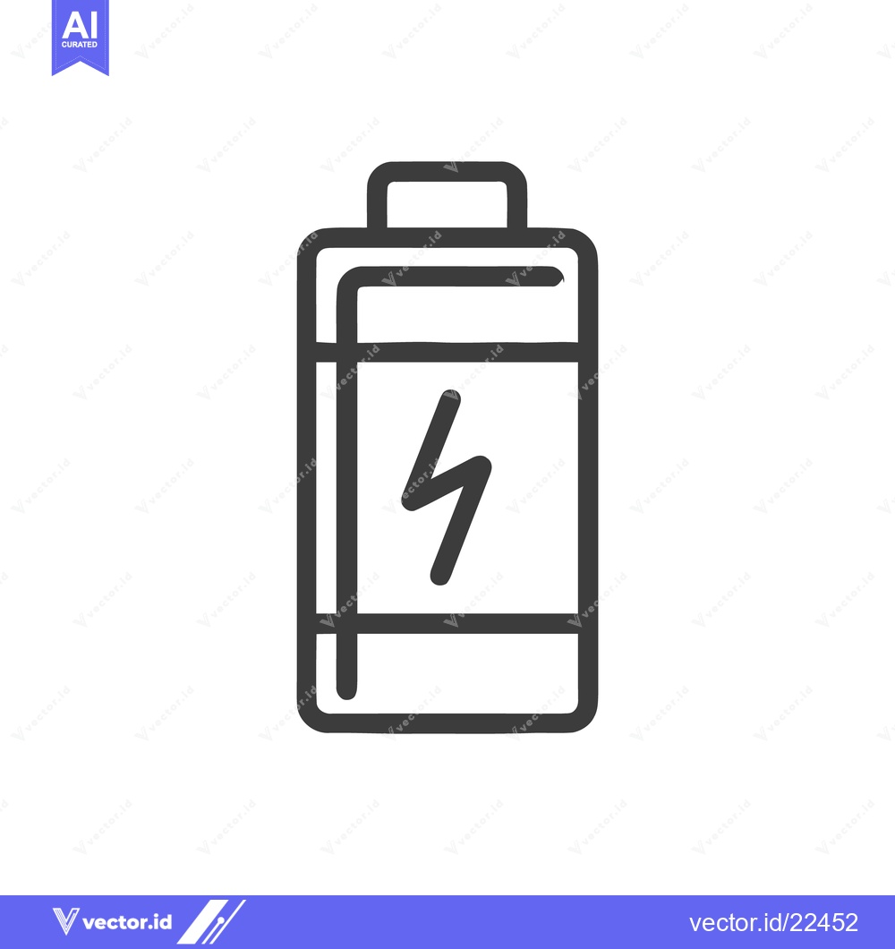 Premium Vector dari Minimalist Battery Icon with Lightning Bolt, Dark Gray Outline on Whit