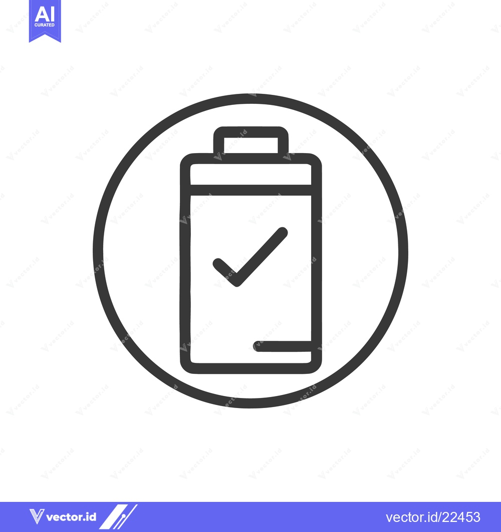 Premium Vector dari Full Battery Icon with Check Mark in Circle, Outline Style