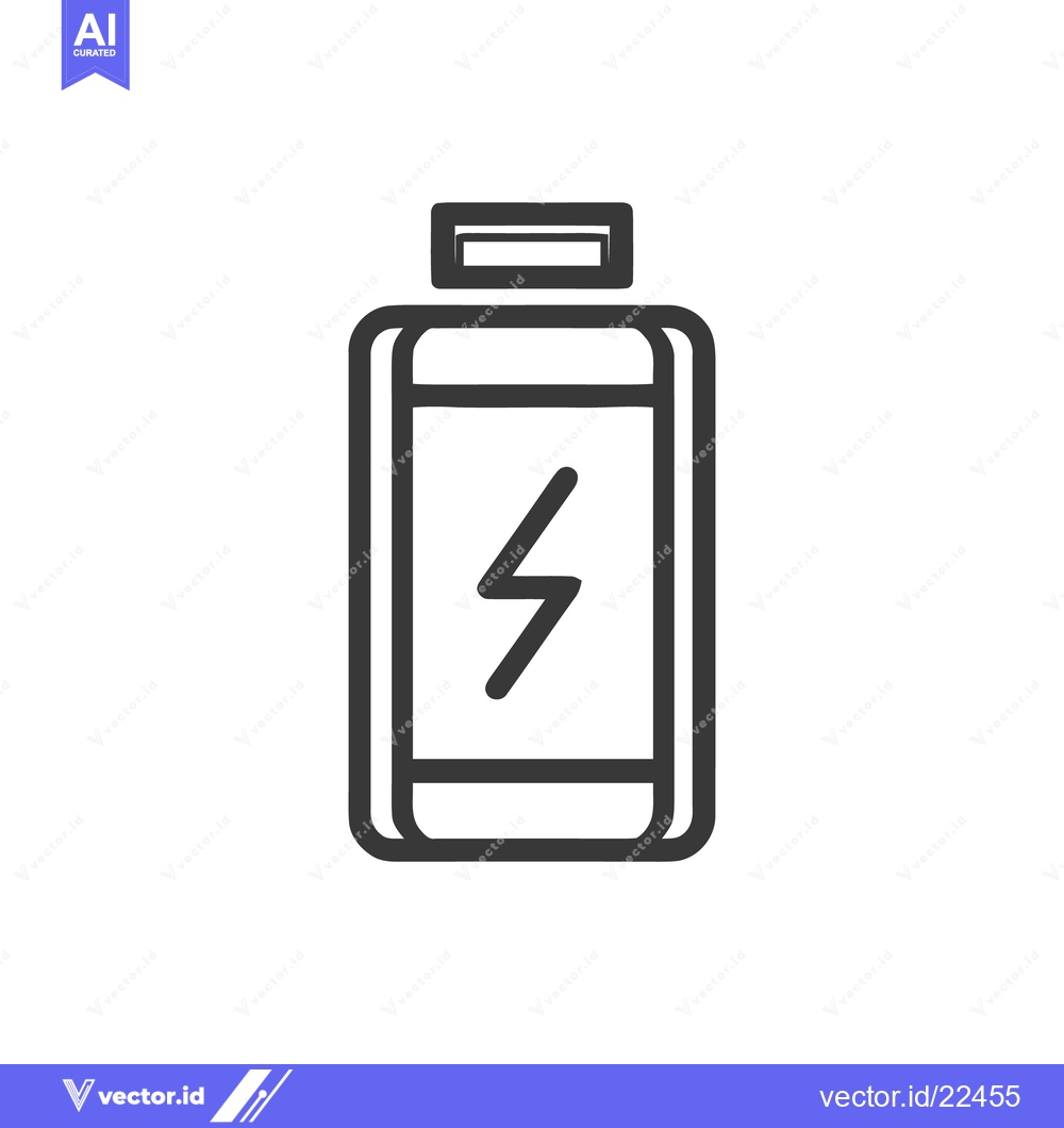 Premium Vector dari Minimalist Battery Icon with Lightning Bolt, Dark Gray Outline on Whit