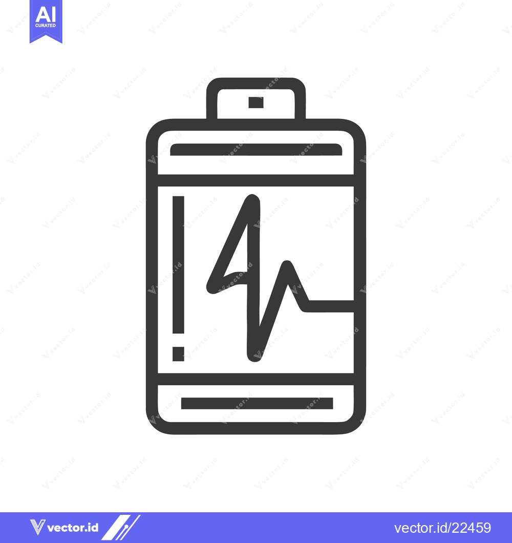 Premium Vector of Battery Icon with Heartbeat Line, Minimalist Design on White Backgroun