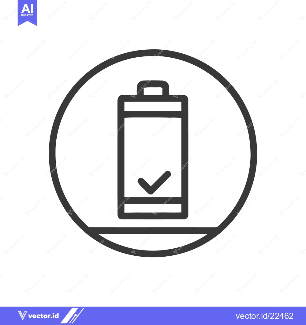 Premium Vector dari Battery Icon with Check Mark in Circle, Minimalist Design