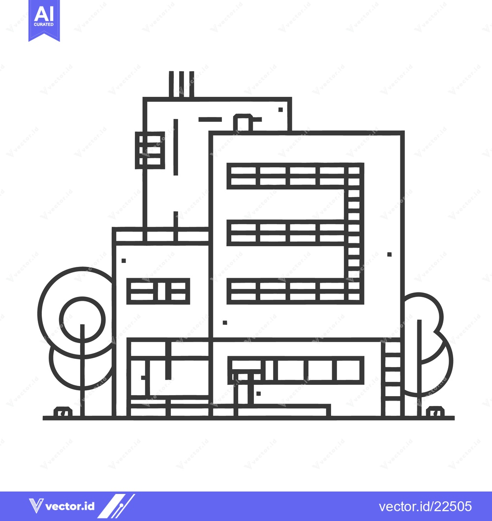 Premium Vector of Modern black and white architectural illustration of a building and tr