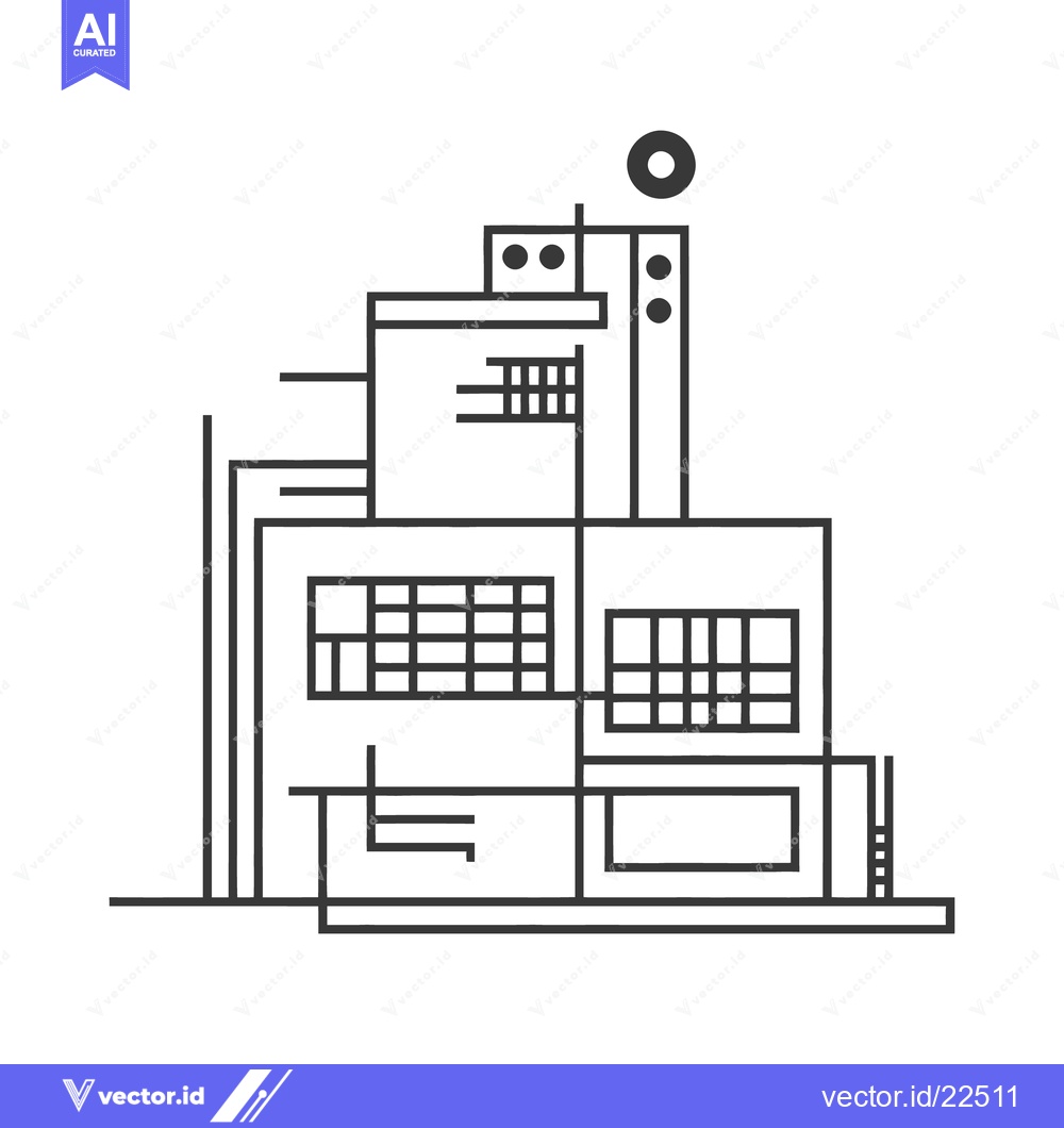 Premium Vector dari Simplified black and white linear architectural structure of a buildin