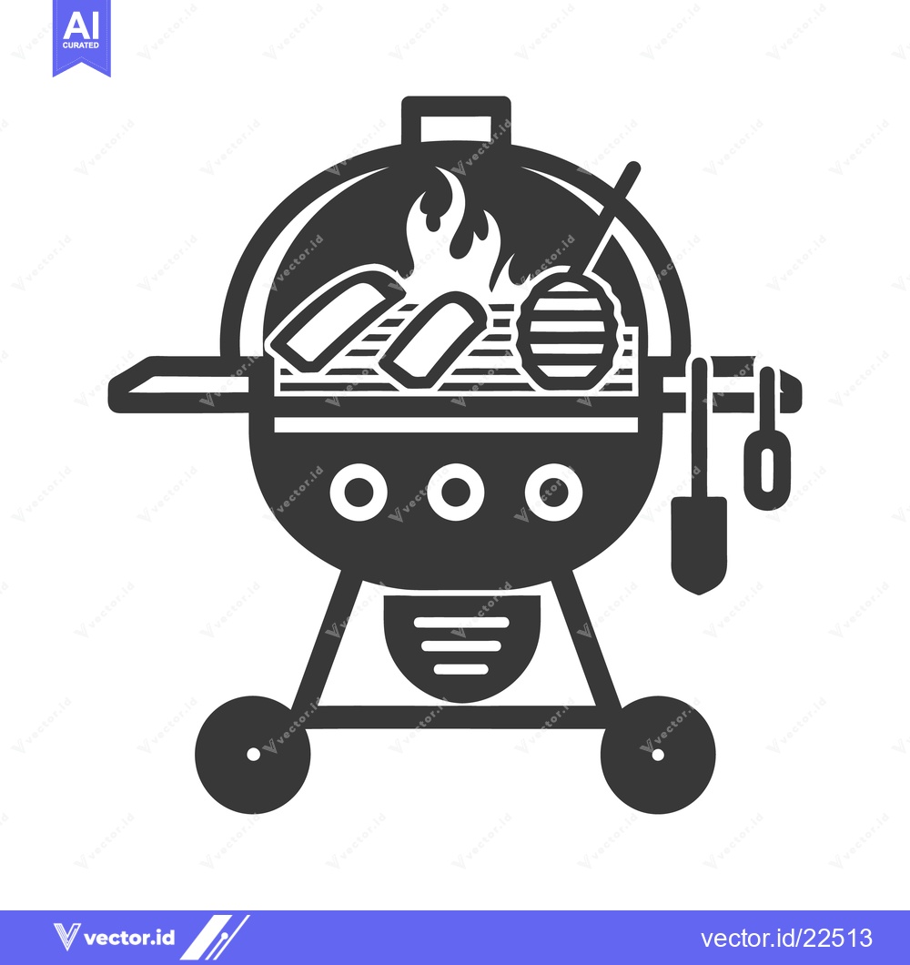 Premium Vector dari A stylized black illustration depicts a backyard barbecue grill setup