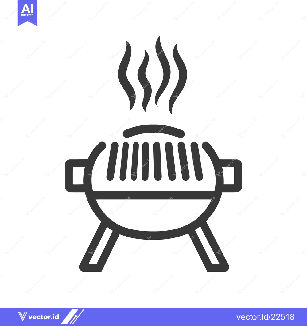 Premium Vector of A simple line art illustration depicting a barbecue grill with steam