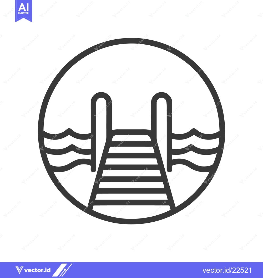 Premium Vector of Minimalist Pier Icon: Circular Frame, Water, and Boardwalk Design