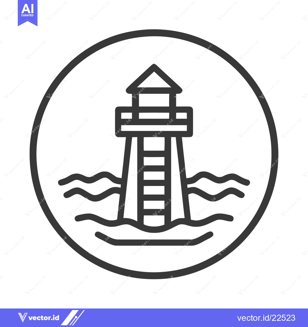 Premium Vector dari Minimalist Lighthouse Icon in Circle Frame on Wavy Sea