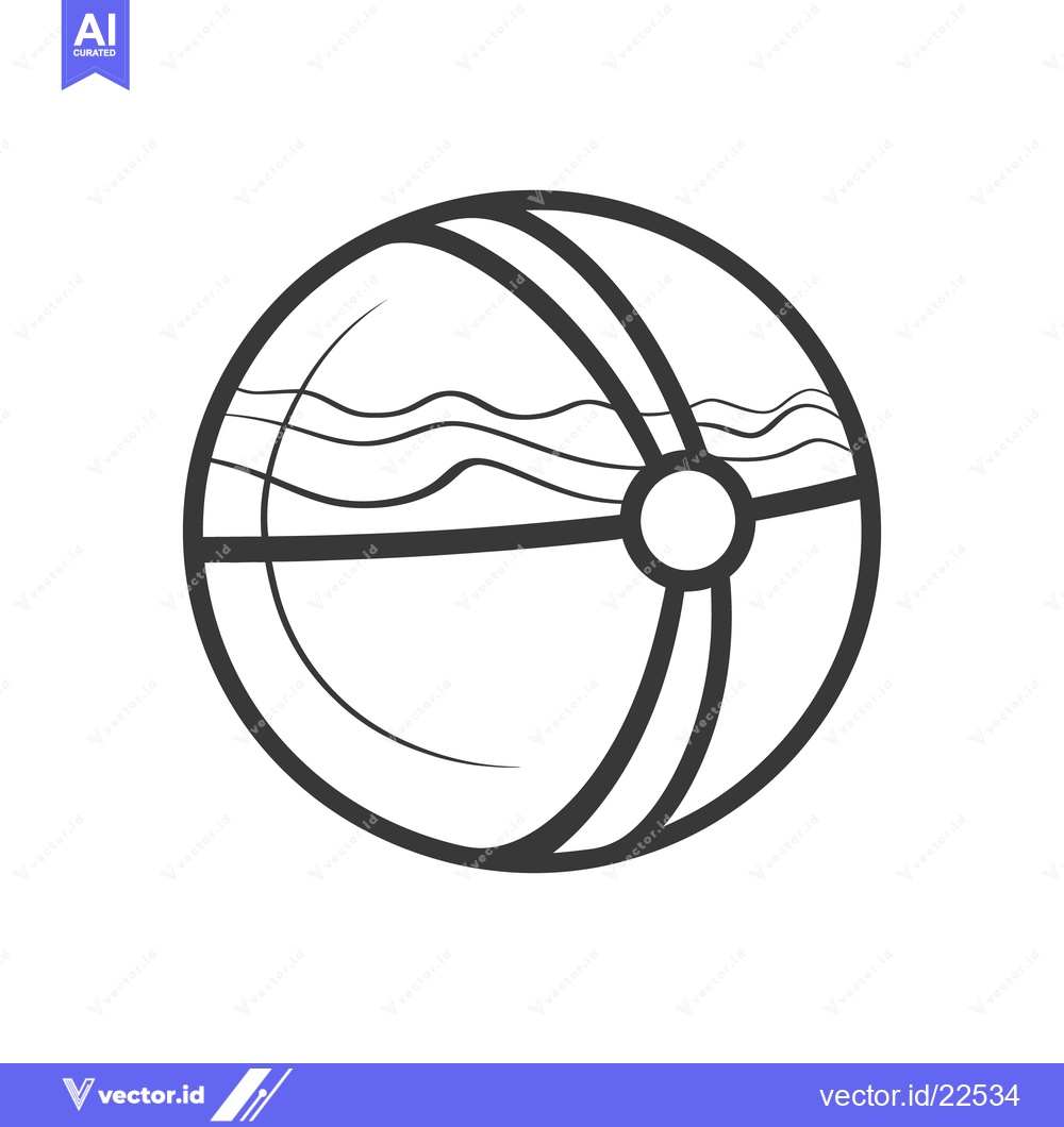 Premium Vector of Black and white outlined beach ball with waves inside it