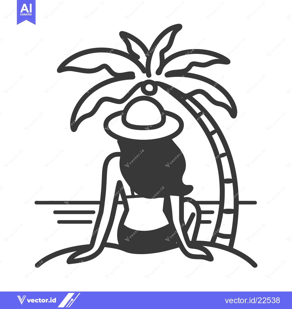 Premium Vector of A person sitting on a beach under a palm tree
