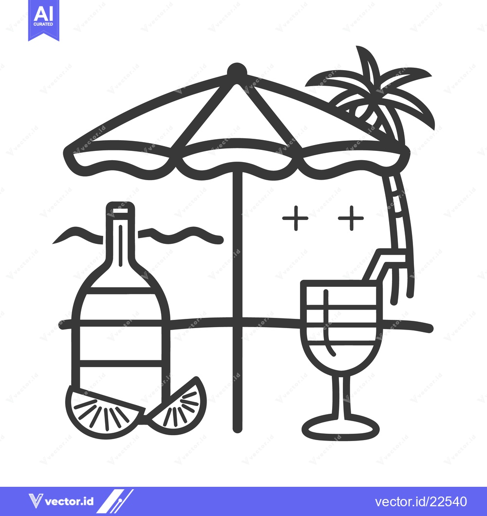 Premium Vector dari A black and white illustration depicts a beach relaxation scene