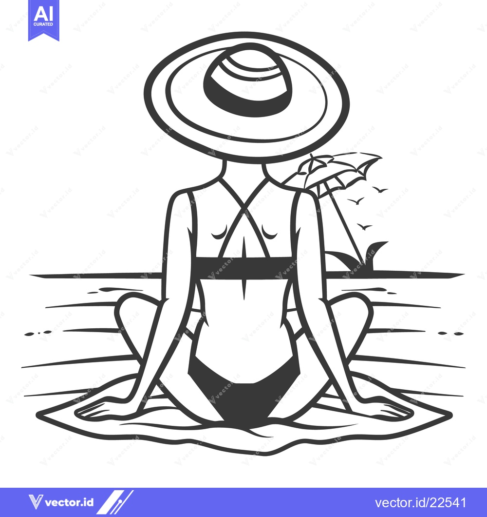 Premium Vector of A person wearing a hat sits at the beach relaxed and calm