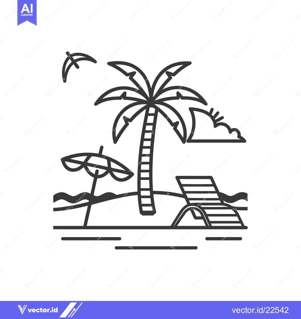 Premium Vector dari An illustrated outline of a beach scene with essential elements