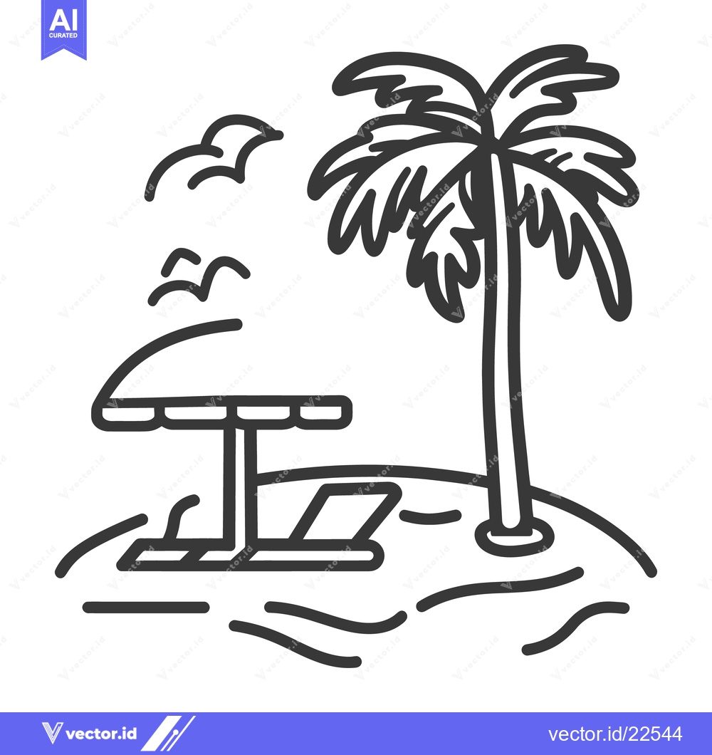 Premium Vector dari Black and white illustration depicting a tropical beach scene with pal