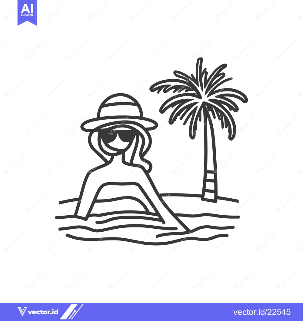 Premium Vector of A woman enjoys a relaxing moment near a tropical palm tree