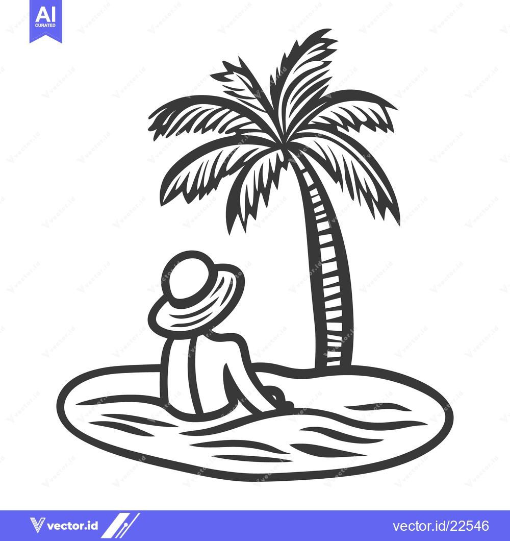 Premium Vector dari A person relaxing on a small island next to a palm tree