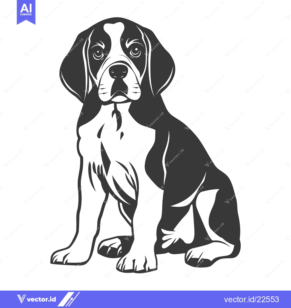 Premium Vector of A black and white illustration of a sitting young dog