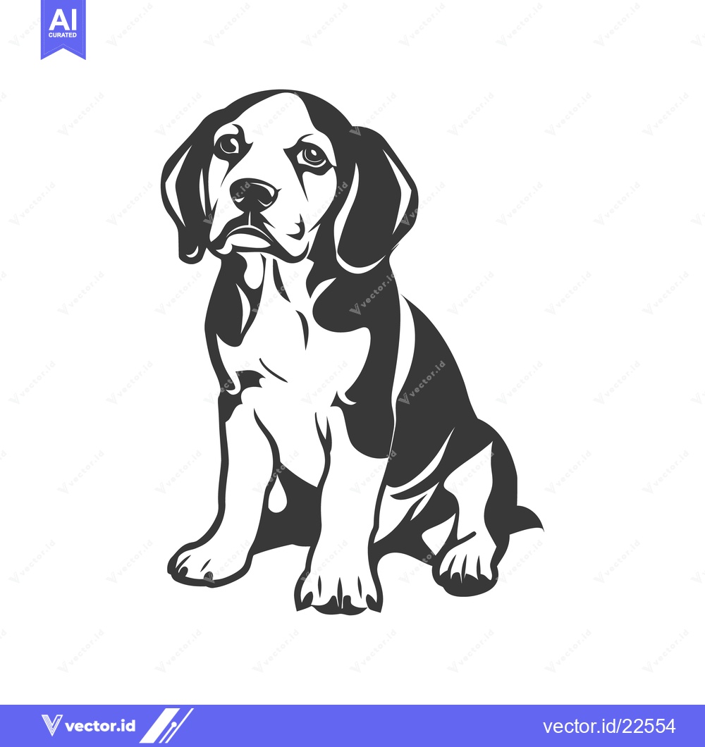 Premium Vector of A black and white illustration of a sitting puppy dog