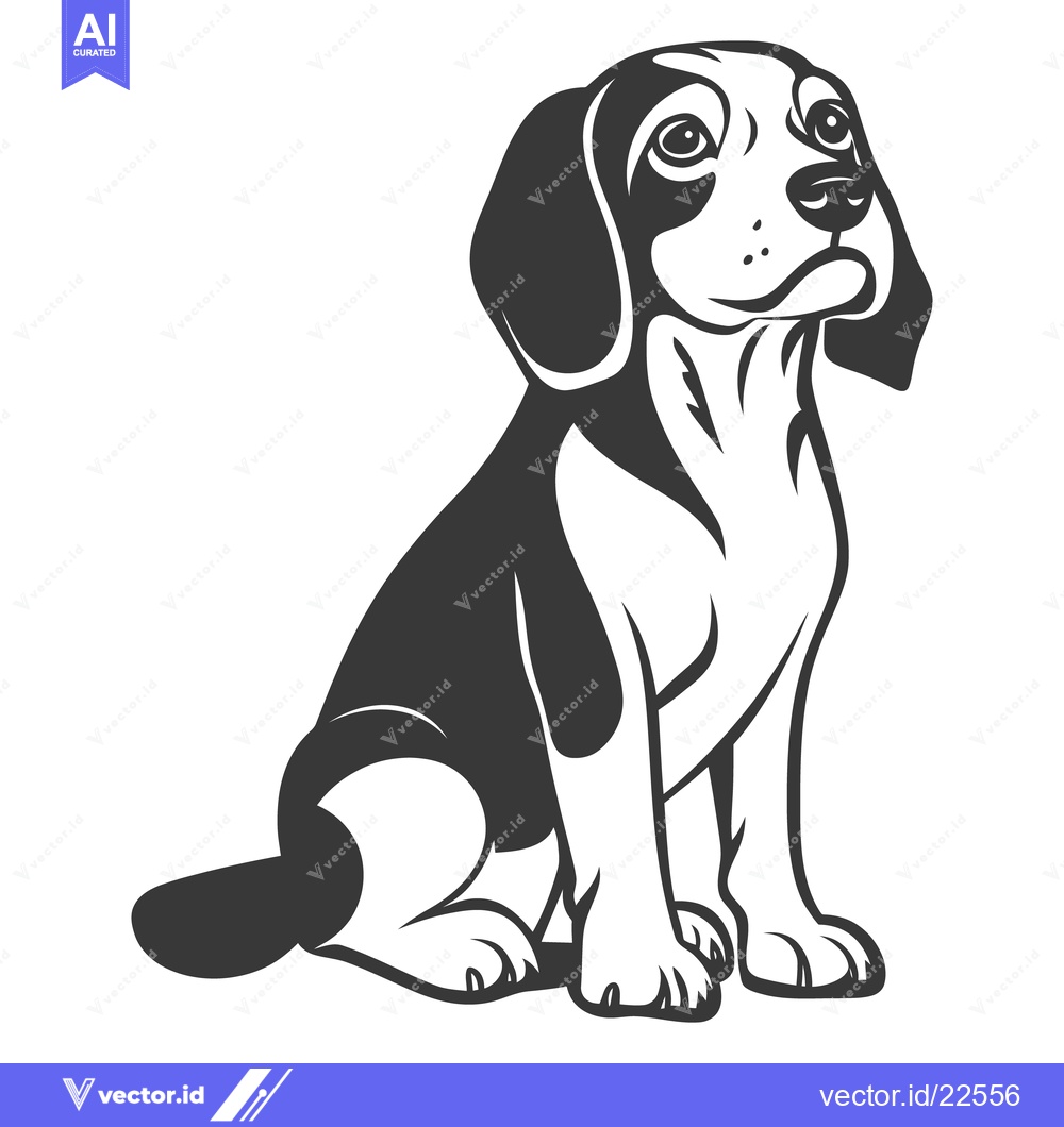 Premium Vector dari A monochrome illustration of a seated dog looking upwards