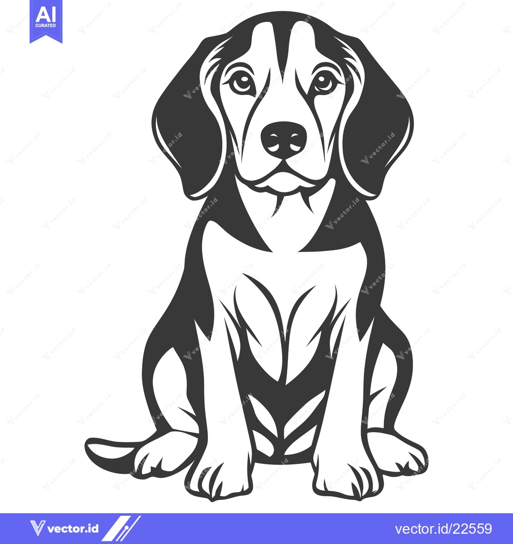Premium Vector dari An adorable sitting canine pet depicted in black and white design