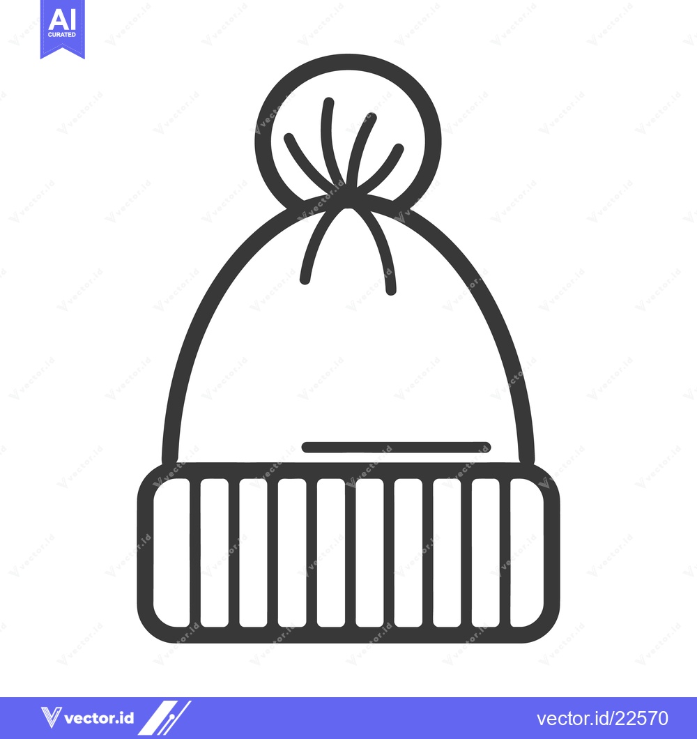 Premium Vector dari A simple monochrome illustration depicting a winter pompom beanie hat