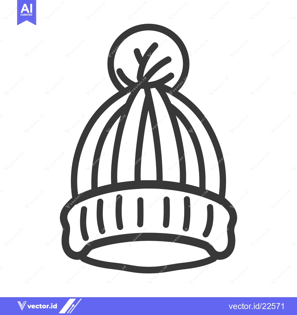 Premium Vector dari A simple outline drawing of a winter knitted hat