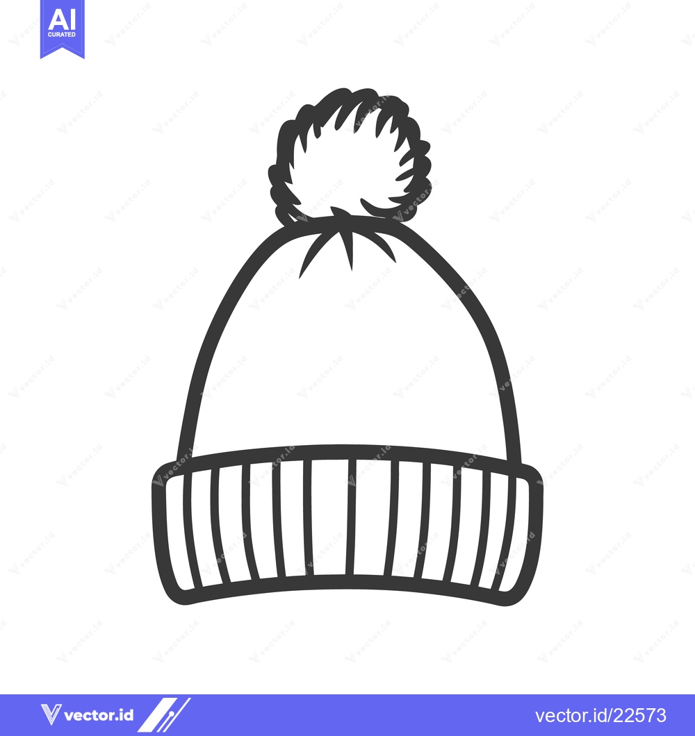 Premium Vector of This image shows a hat with a fluffy pom pom